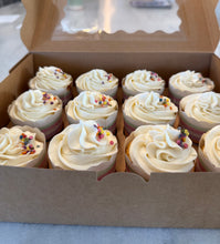 Load image into Gallery viewer, GF White Chocolate Cupcakes with Buttercream Frosting